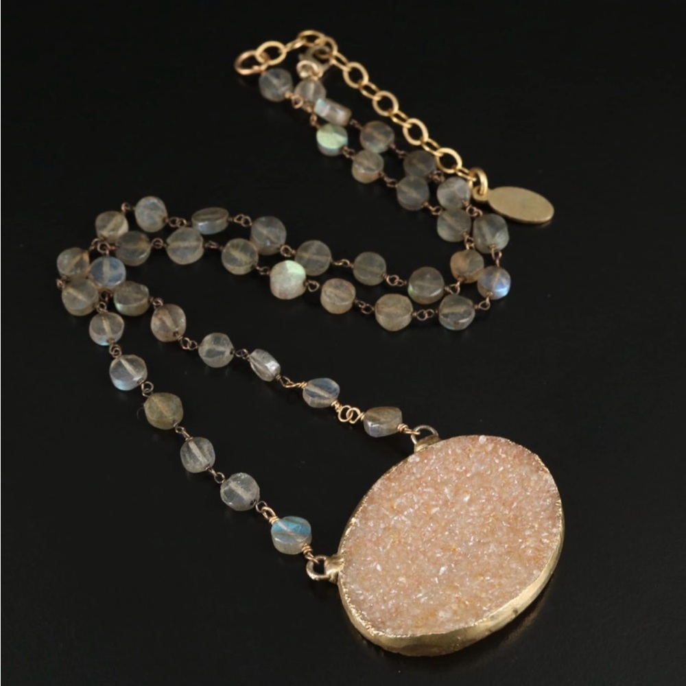 NWOT Mickey Lynn druzy pendant labradorite beaded necklace